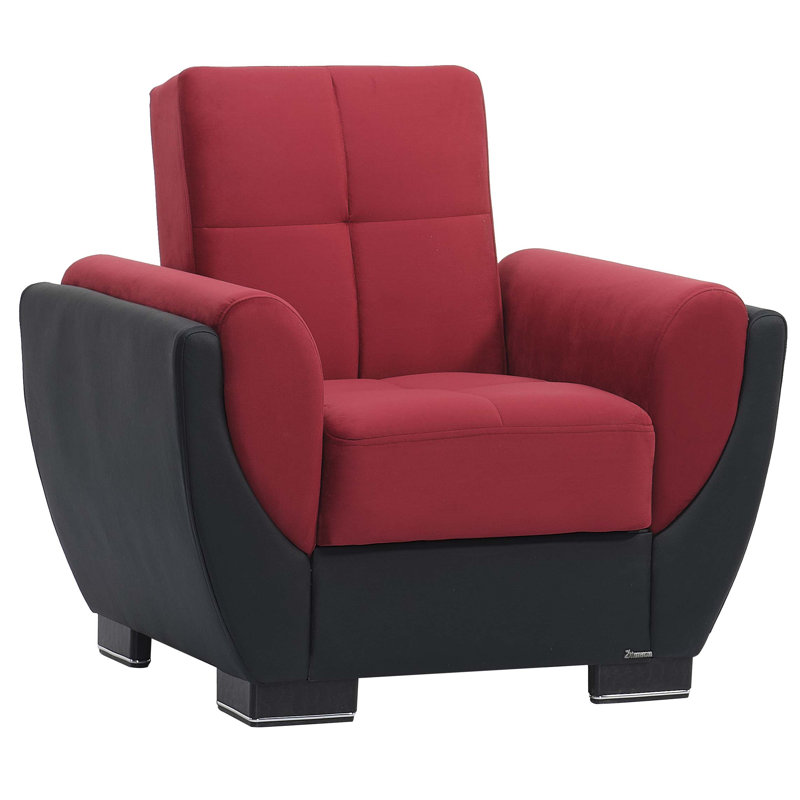Jaliah Fabric Upholstered Convertible 3-in-1 Sleeper Arm Chair With Storage, Burgundy Microfiber/Microsuede