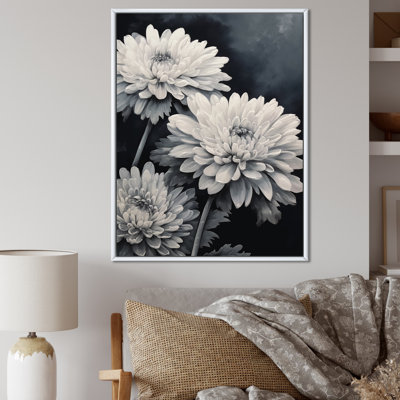 " Mums White On 20 Shades Of Dark Grey " Print