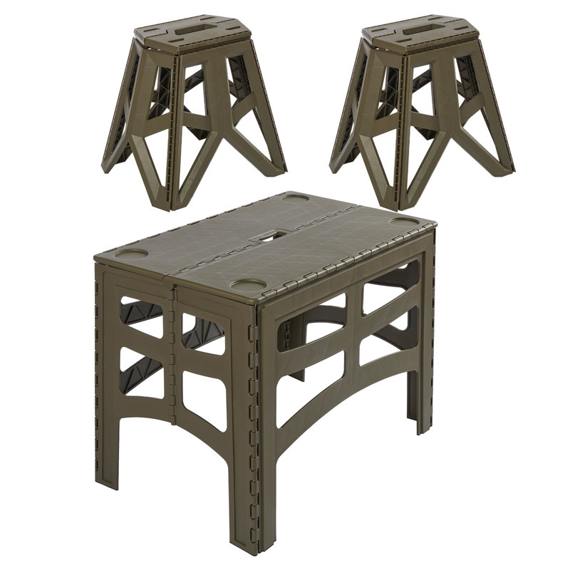 Set of 2 Tom Foldable Chair & Timo Foldable Table Large, Green, 31" H x 80" W x 80" D
