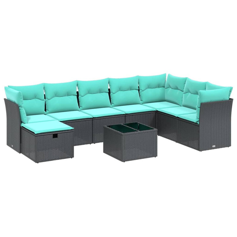 Ensemble de canapé de patio 9 pièces avec coussins pour l'extérieur, Bleu sarcelle