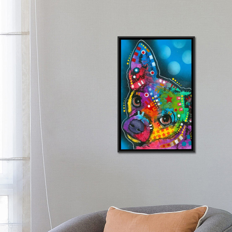 « pop chihuahua », impression sur toile tendue, H 26 po x l 18 po x P 1,5 po, Toile avec cadre noir