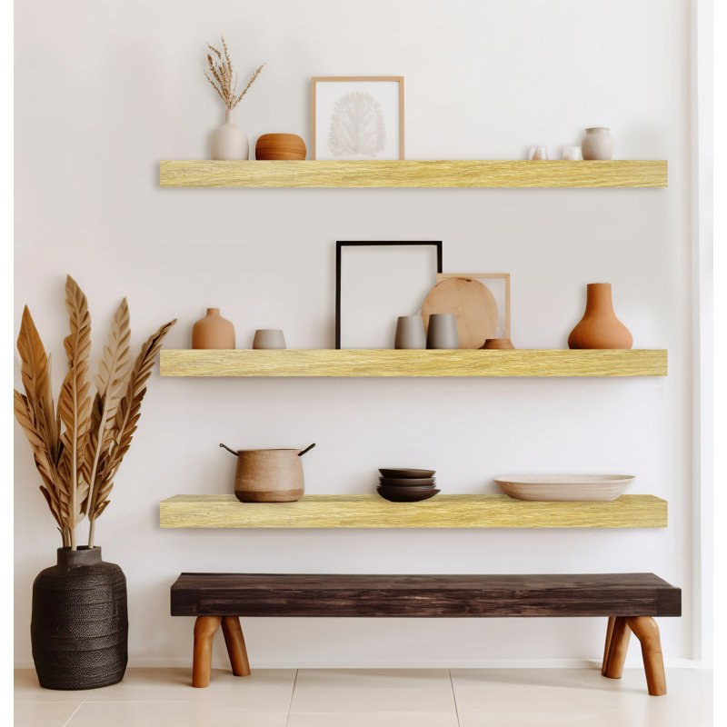 3 Piece Oak Solid Wood Floating Shelf, 3" H x 50" W x 4" D, Yellow