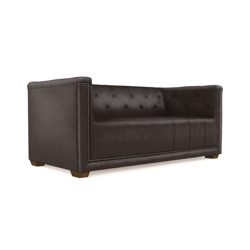 Velvet Sofa, Chocolate Genuine Leather, 84"