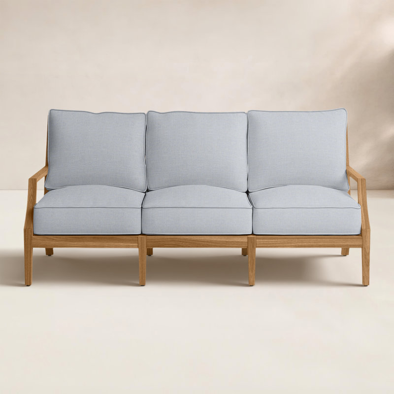 Canapé en teck Haley - teck naturel, Teck naturel, Welt + bourre standard, Lin chambray