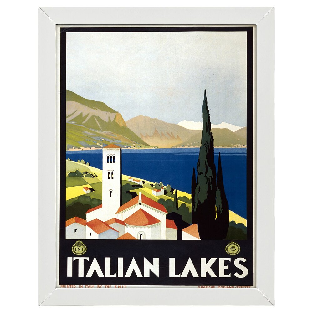 Leinwandbild Vintage Tourist Poster Italian Lakes