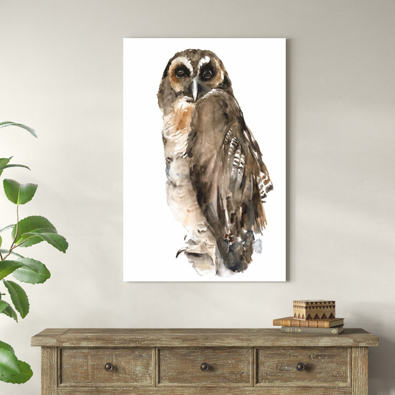 «Watercolor Owl I» par Jennifer Paxton Parker - peinture sur toile tendue, H 48 po x l 32 po