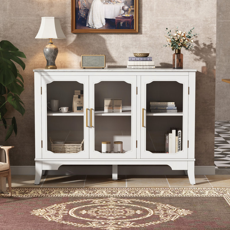 Storage Cabinet In The Entrance To The Living And Dining Room, Large Storage Space, 3 Doors, Stylish Style, Ancient White