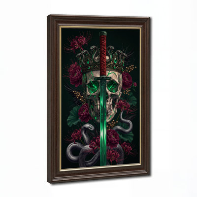 Art mural sur toile, crâne vert brillant avec couronne de serpent et rouge d'Halloween
