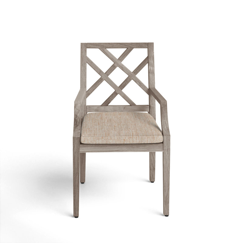 Haley Patio Dining Armchair with Cushions, Oyster Teak, Welt, Canvas Sand