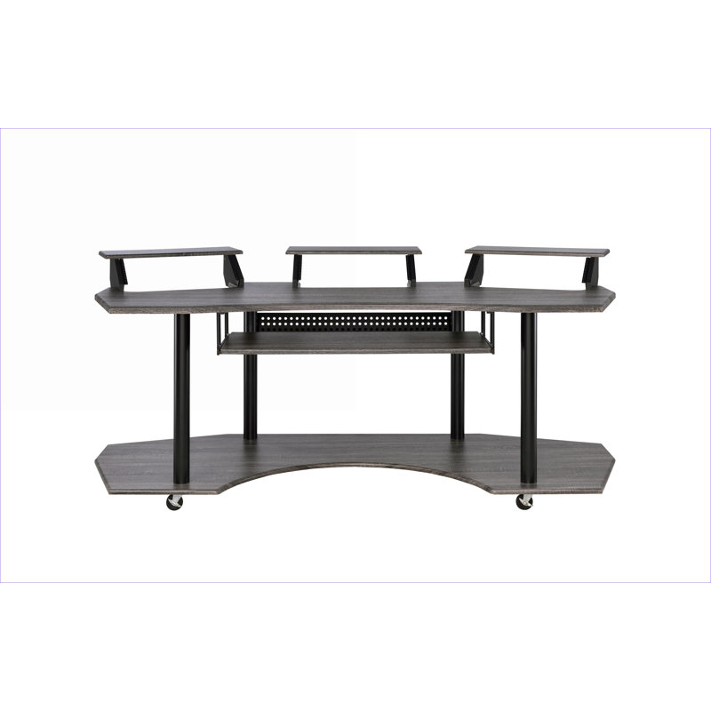 Desks, Modern Music Recording Studio Desk with Storage &amp; Casters | Black Finish | Synthetic Wood, 37" H x 83" W x 40" D