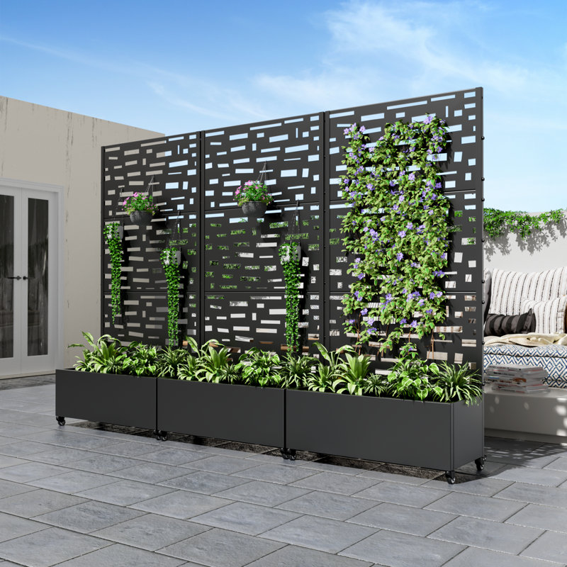 Metal Planter Box with Trellis with Wheels, 72" H x 35" W x 16" D