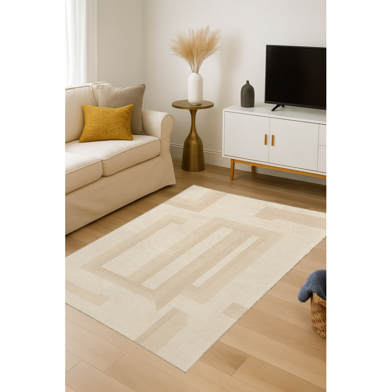 Tapis beige tissé traditionnel Mosso, 3'3" x 4'11"