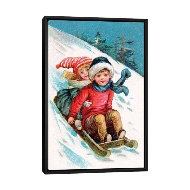 « rétro christmas i », impression sur toile, H 26 po x l 18 po x P 1,5 po, Toile avec cadre noir, Pas de tapis