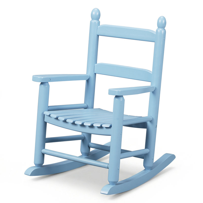 16 In. Kids Classic Solid Poplar Wood Rocking Chair In Blue, Egg-Shaped Seat For Ages 2–5, Blue