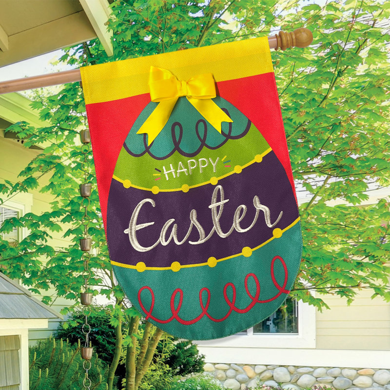 Happy Easter Egg House Flag, Red/Green/Yellow Easter
