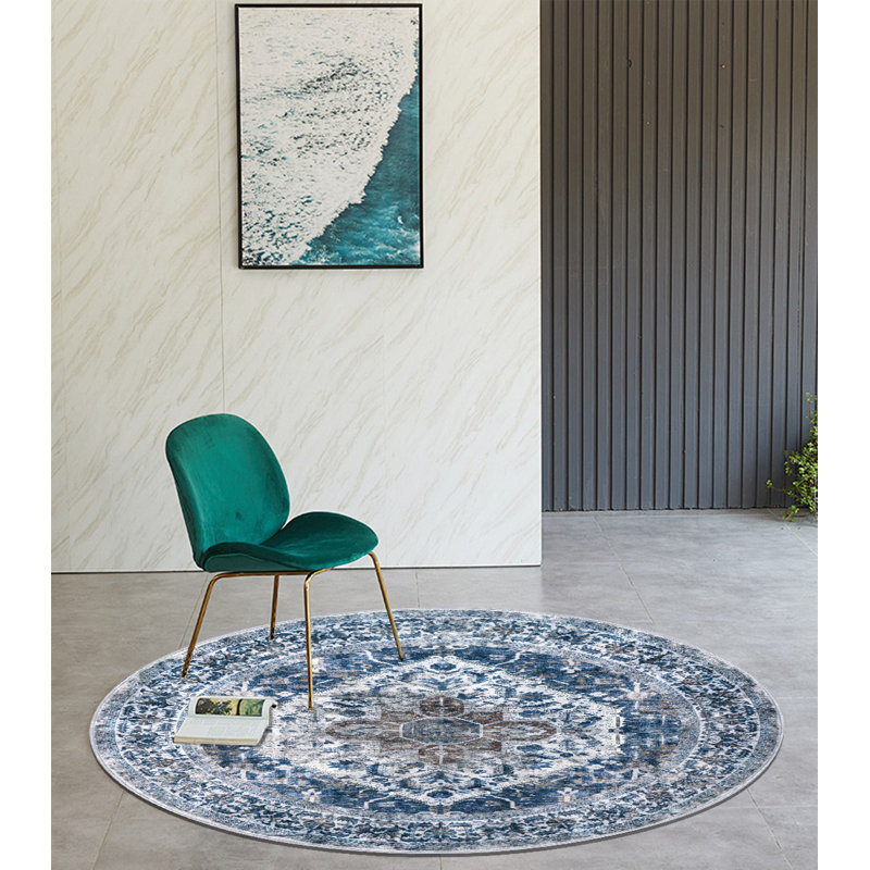 Round Washable Rug - 100% Polyester, Non-Slip & Low-Pile For Living Room,Bedroom,Dining Area, Round 5'