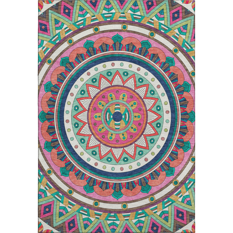 Premium Machine Washable Mayfield Geometric Rug, 9' x 12', Pink