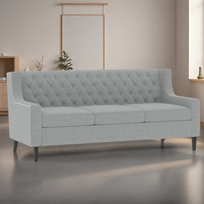 Canapé compact Mid-Century de 78,75 po, dossier capitonné et coussin à haute résilience pour des espaces polyvalents, Gris