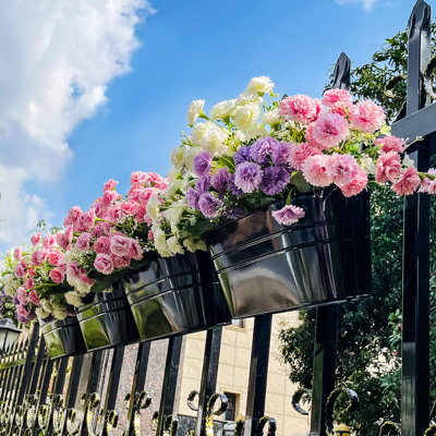 4 pots de fleurs suspendus, pot de fleurs mural en fer intérieur / extérieur pour balustrade, clôture, balcon, jardin, décoration de la maison avec crochets détachables