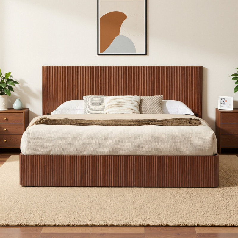 Lift Up Hydraulic Storage Bed Frame, Brown, King