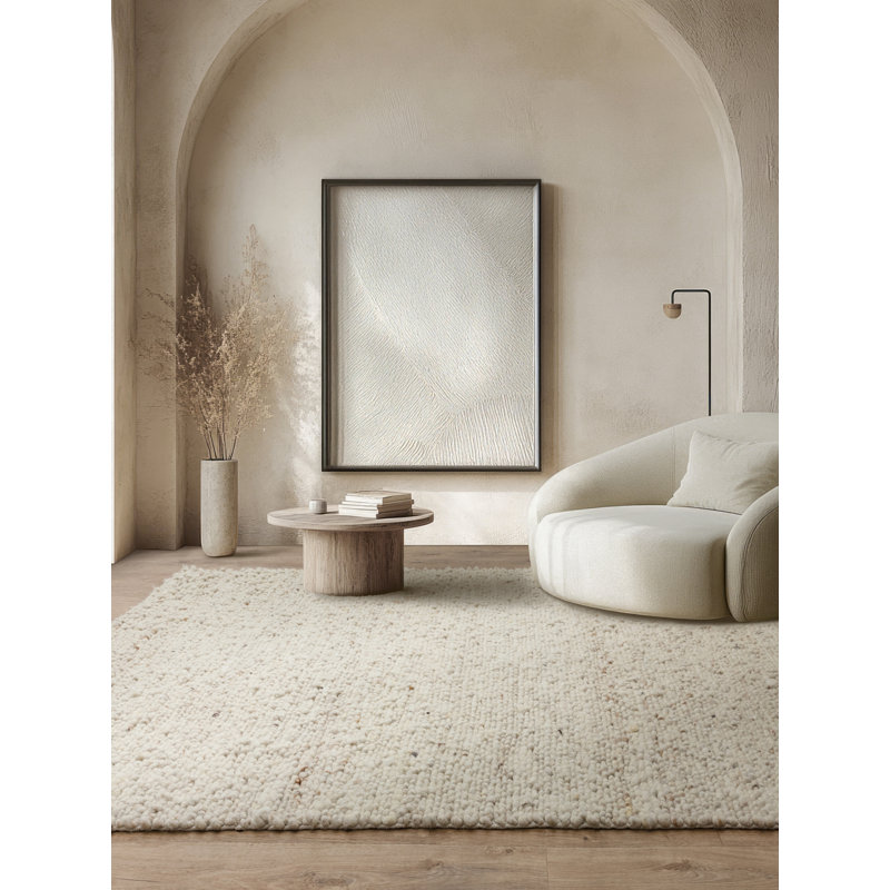 Cera Wool Hand Woven Area Rug, Rectangle 200 x 300 cm, Cream