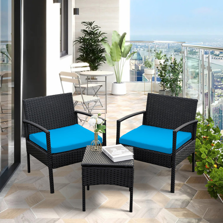 Ensemble de table bistro en rotin pour 2 personnes avec table et coussins