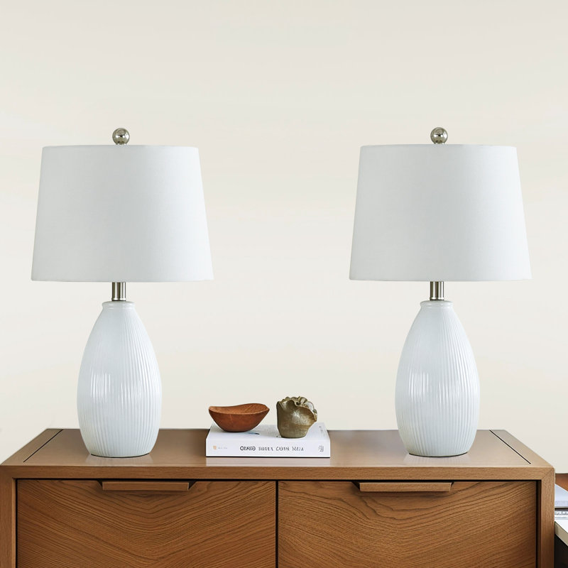  Lampe de table en céramique blanche moderne 22 "avec gradation à 3 voies Wharton, Blanc