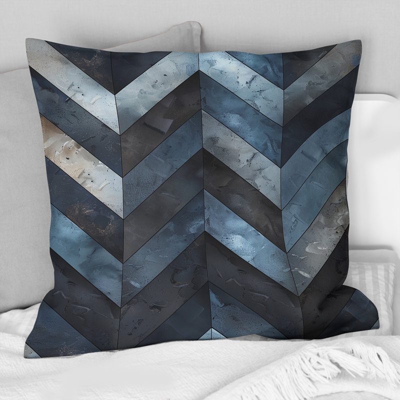 Imprimé à chevrons bleu et noir - Coussin moderne, H 16 po x l 16 po