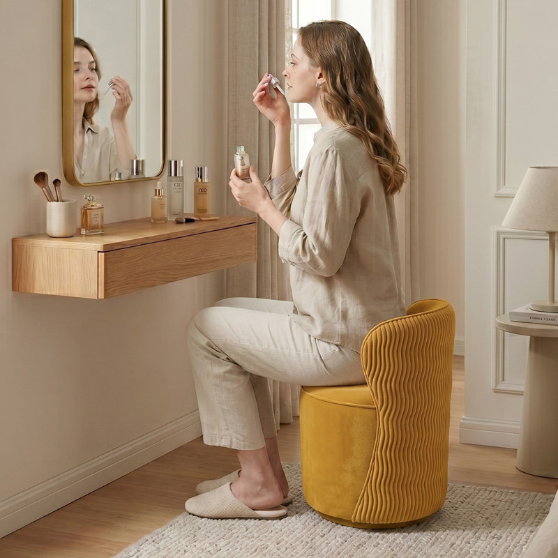 Tabouret de coiffeuse Modern 360 °, Velvet Yellow