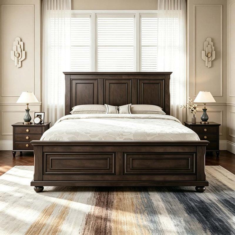 Base de lit tête de lit style pin traditionnel, Brun, Grand lit