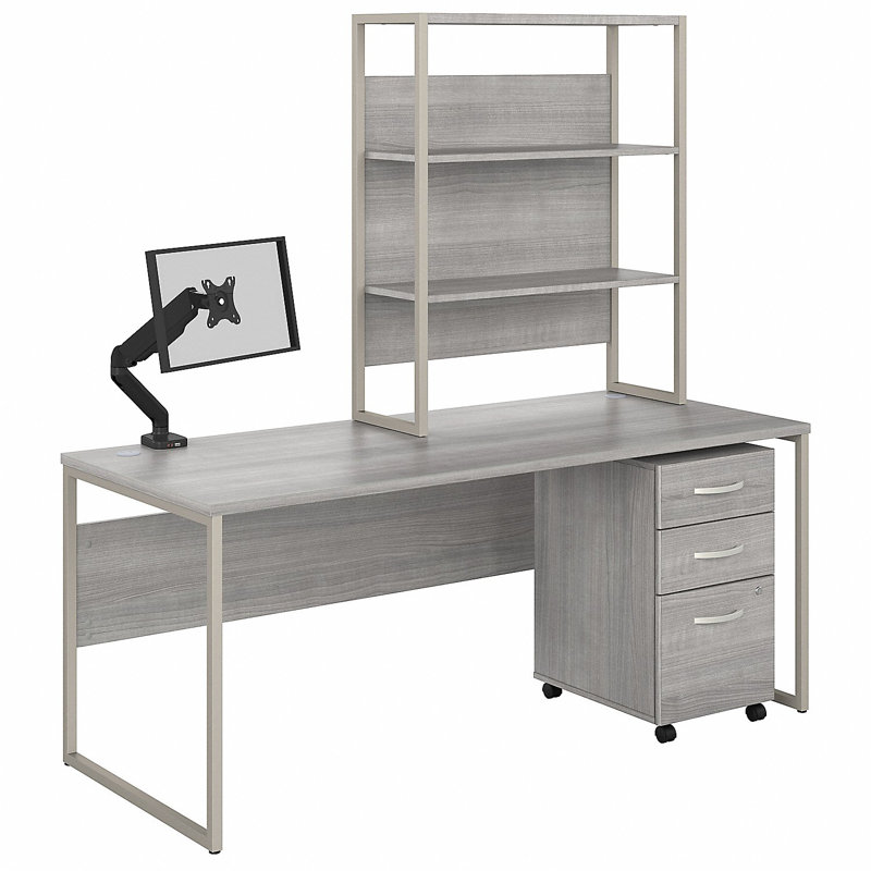Bureau hybride avec rehausse, Gris platine