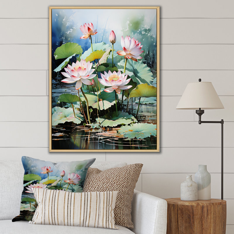 «Geryon China Art Lotus Pond II», reproduction, H 44 po x l 34 po x P 1,5 po, Cadre naturel flottant