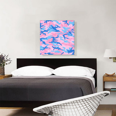 " Baby Blue Pink Teal Pastel Camo Camouflage Pattern " Painting Print