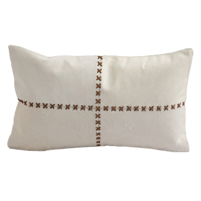  Cowhide Pillow Brown Leather Stitch Detail – Home Accent, 20x20"