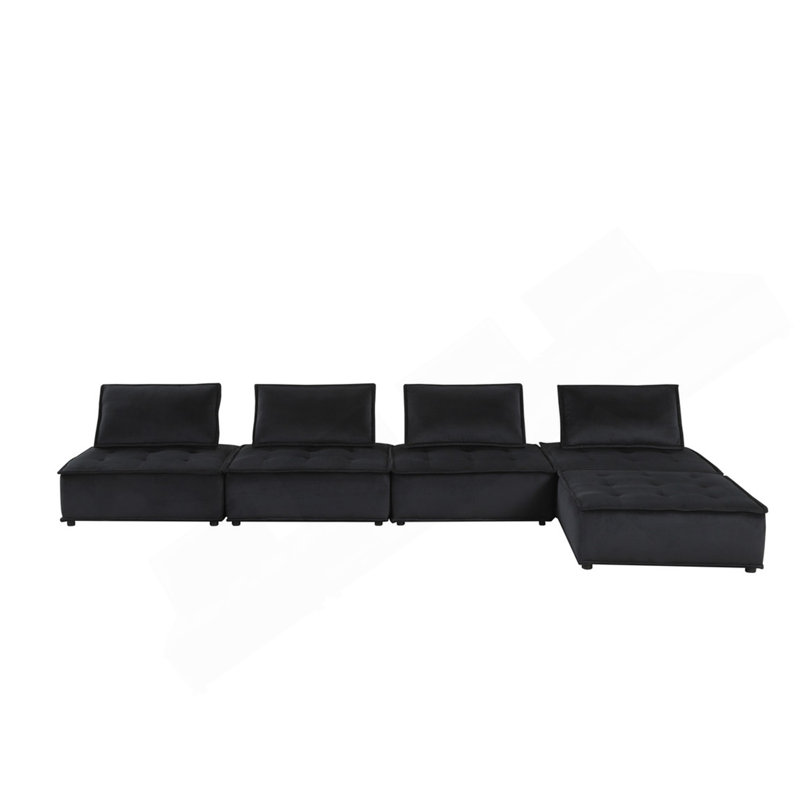Canapé modulaire en velours noir 5 pièces Aveline, 29 po H x 160 po L x 80 po P, 5, Noir