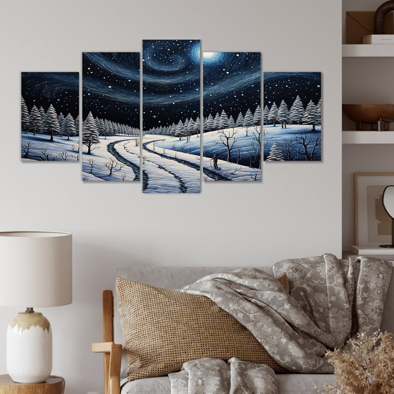 «Frosty Pathway Road Into Winter's Embrace V - Road Multipanel», ensemble d'art mural