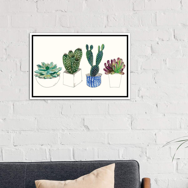 « four plantes grasses ii » par melissa wang-, reproduction d’art, H 18 po x l 26 po x P 1,5 po, Toile blanche encadrée