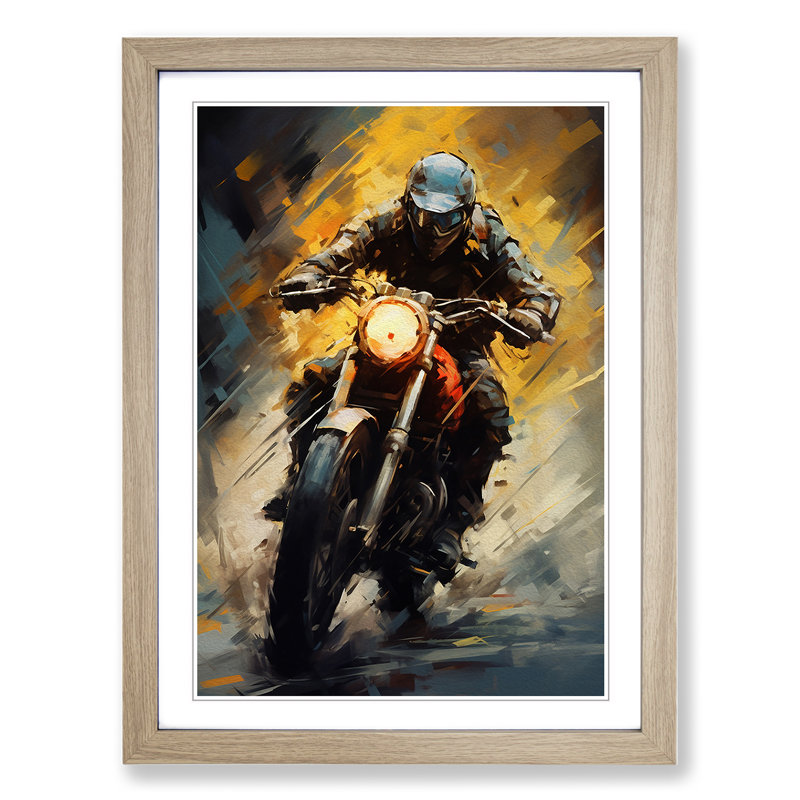 Motorbike Modern - Single Picture Frame Print on Wood, Oak Framed, 34cm H x 25cm W x 2cm D