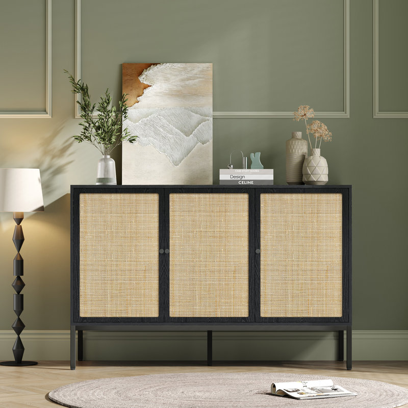 Buffet en rotin naturel 47 po de large Leclair, Noir