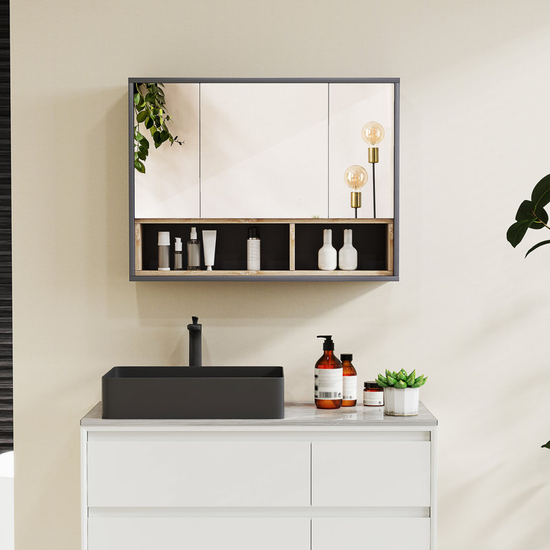 Armoire à pharmacie murale avec miroir, gris