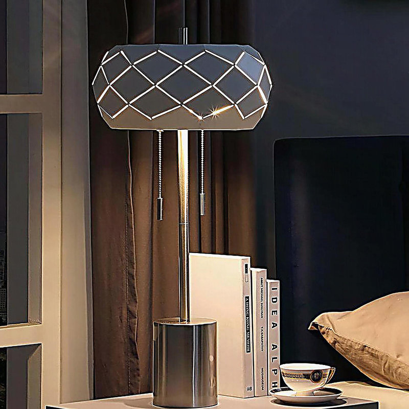 28" In Legeme Mid Century Danish 2-Light Steel Pull Chain Table Lamps
