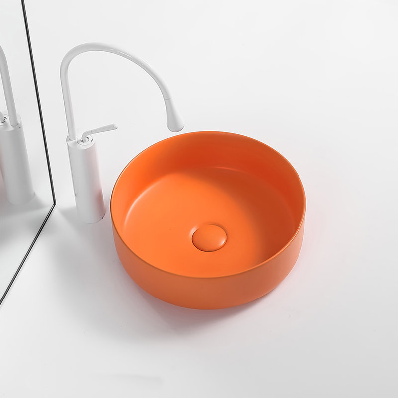 Lavabo de salle de bain vasque circulaire fait main en céramique Maomi Orange