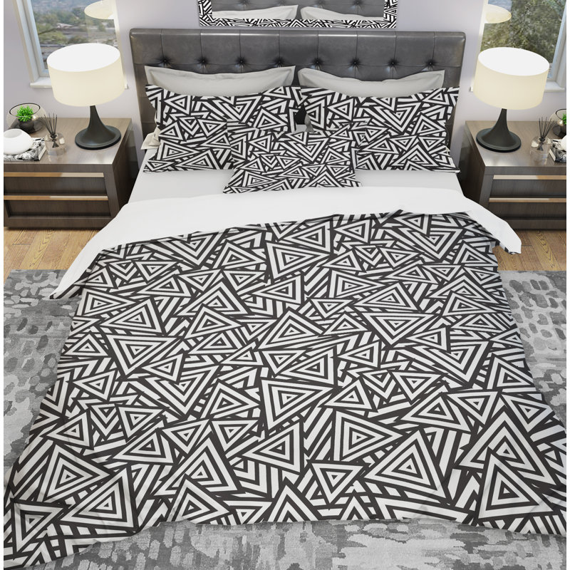 Ensemble de housse de couette à rythme triangulaire designart, Housse de couette très grand + 2 taies décoratives