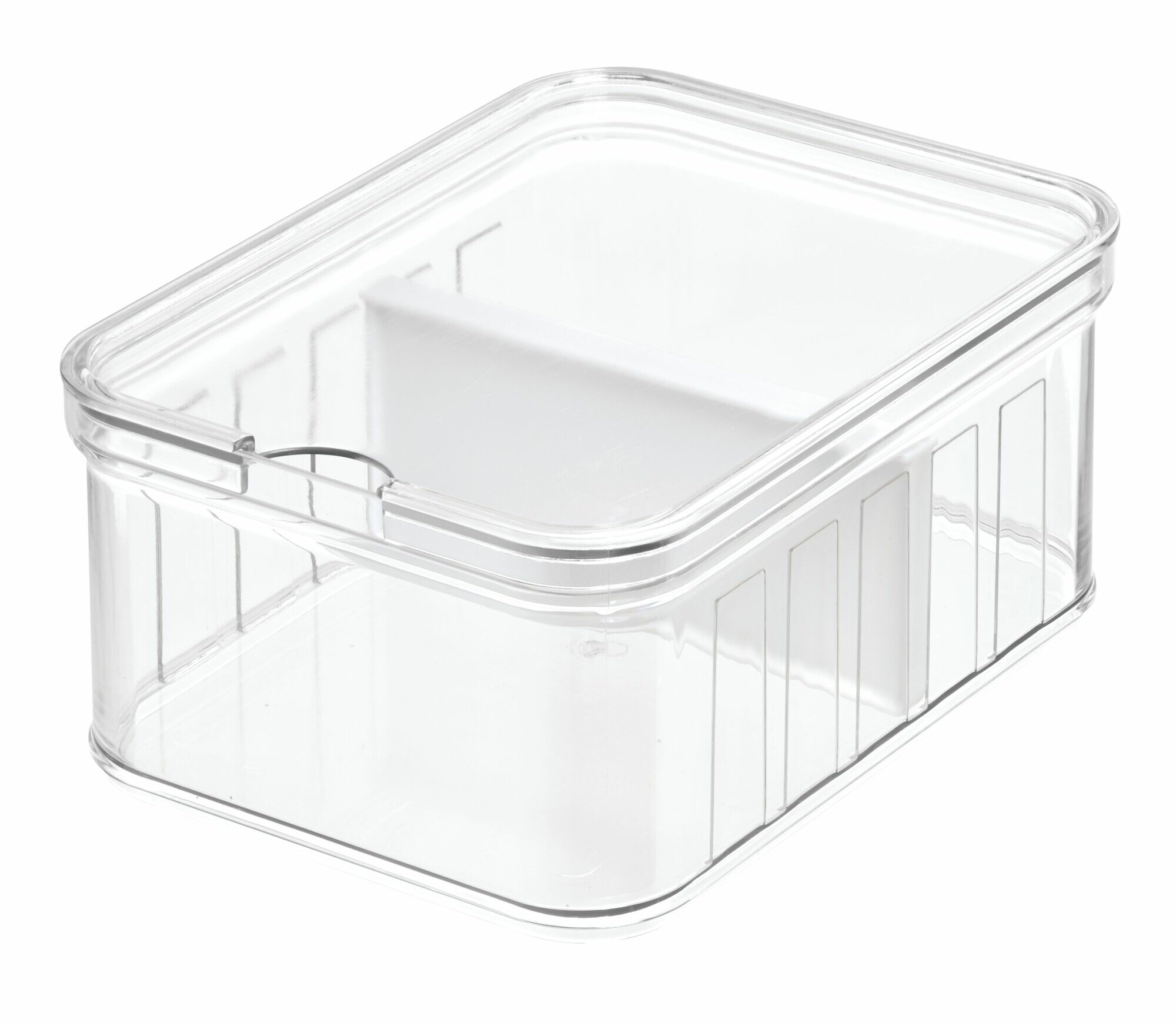 iDesign Refrigerator Produce Storage Crisper Bin, 2 Adjustable Dividers &  Lid, BPA-Free Clear Plastic