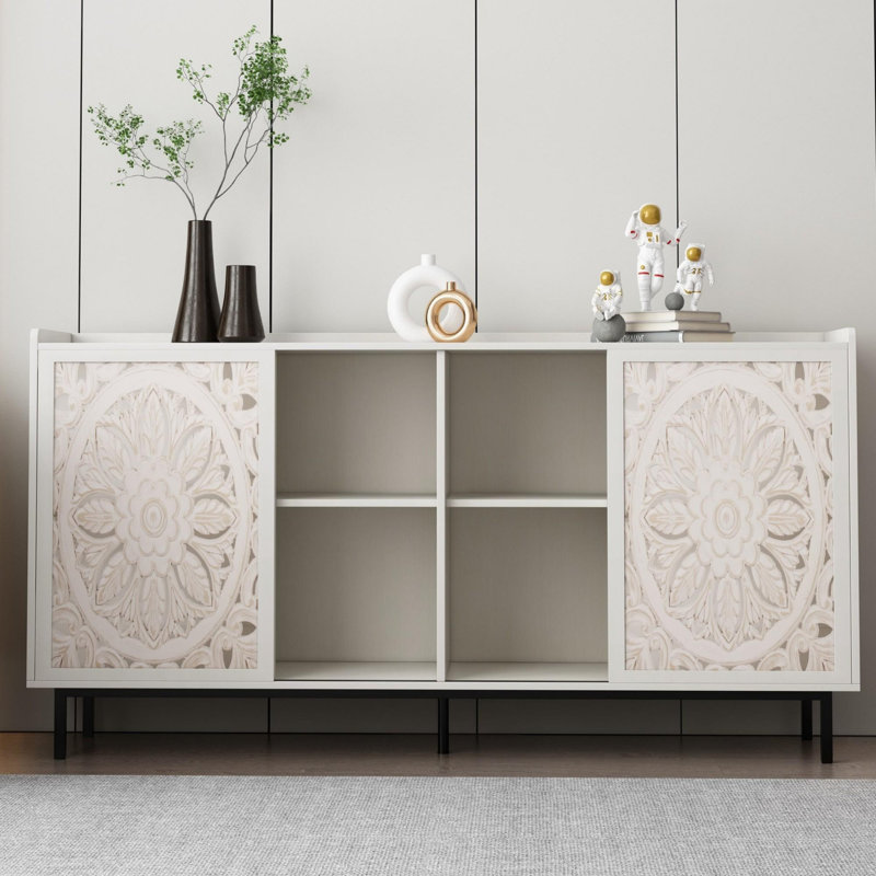 Buffet Mid-Century, Blanc, H 28 po x l 58,6 po x P 15,7 po