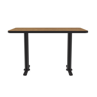 Correll 30x60 Caf Bistro Bar Table, Rectangular, Medium Oak Thermal Fused Laminate Top, Black Cast Iron T-Base, Tops , Leveling Glides