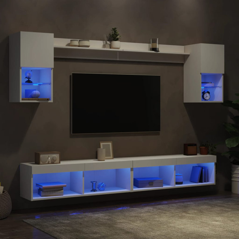  6 Piece TV Wall Units With LED Engineered Wood, White