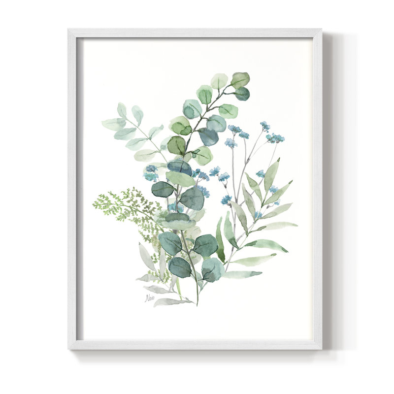 «Blue Mist Eucalyptus I», reproduction encadrée - bois massif, H 15 po x l 12 po, Blanc