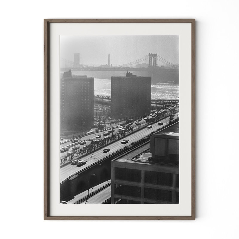 Brooklyn Bridge Print by Barbara Alper, W 36" x H 48", Rustic Walnut