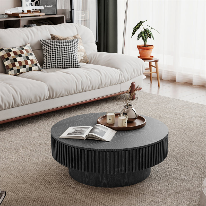Table basse avec rangement Timeshia, Noir, H 14 po x l 31,5 po x P 31,5 po